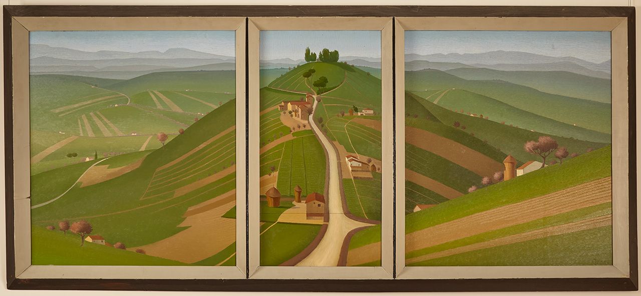 "Tritticon con paesaggio marchigiano" dipinto di Corrado Pellini - Musei Macerata