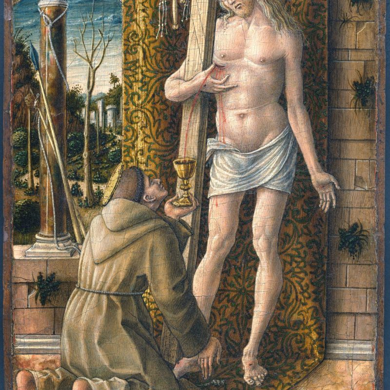 Carlo Crivelli, San Francesco che raccoglie il sangue di Cristo, tempera su tavola, cm 19,6x13,5, Milano, Museo Poldi Pezzoli - Musei Macerata