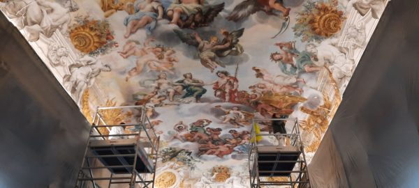 Particolare del restauro della Galleria dell'Eneide a Palazzo Buonaccorsi - Musei Macerata